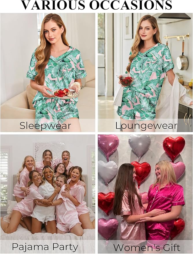 Women's Satin Pajama Set - Short Sleeve - 2 Piece