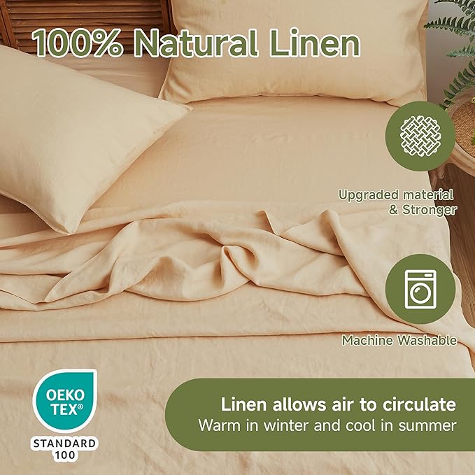 Linen Bed Sheet Set - California King - 4 Piece