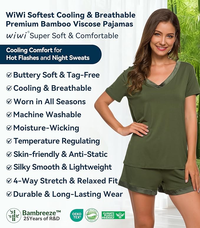 Women's Bamboo Cooling Pajama Set - Short Sleeve - 2 Piece