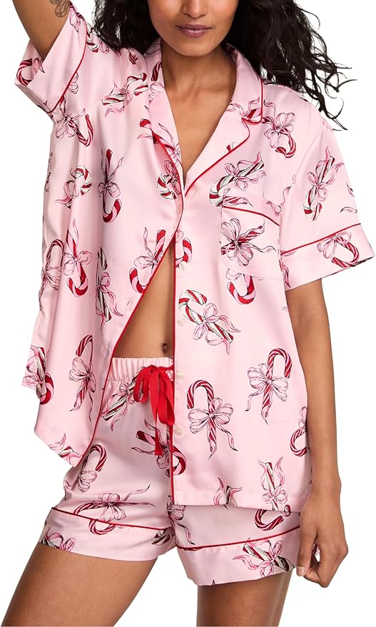 Women's Satin Shorts Pajama Set - Short Sleeve - 2 Piece