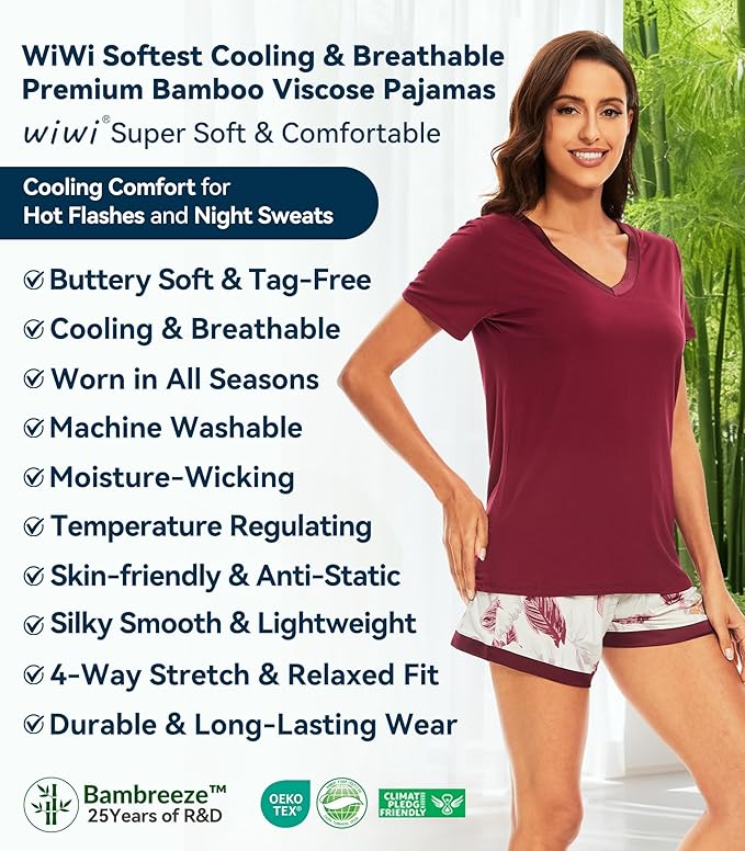 Women's Bamboo Cooling Pajama Set - Short Sleeve - 2 Piece