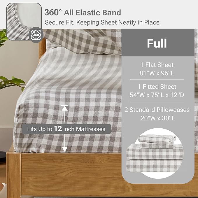 100% Cotton Bed Sheet Set - Full - 4 Piece