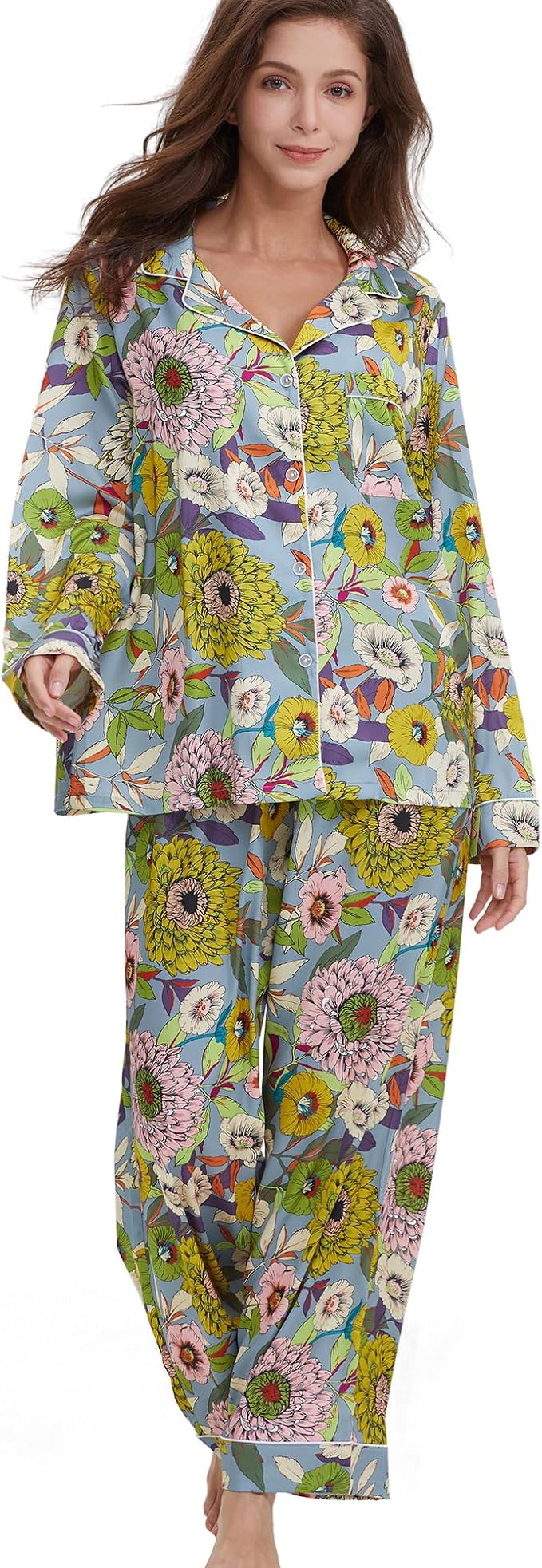 Satin Pajama Set - Long Sleeve - 2 Piece