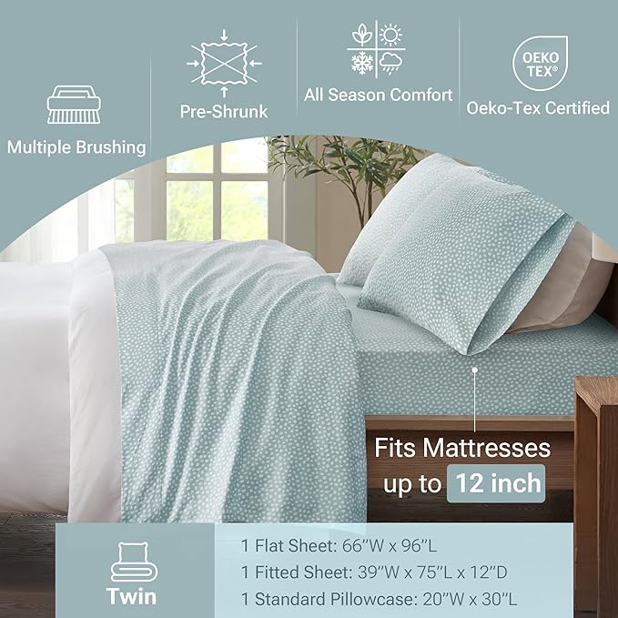 100% Cotton Bed Sheet Set - Twin - 3 Piece