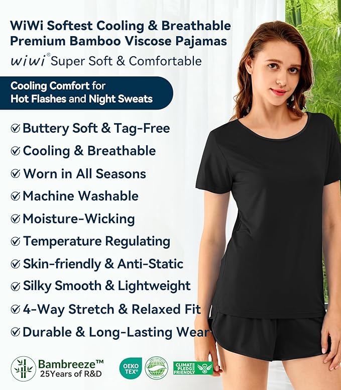 Women's Bamboo Cooling Pajama Set - Short Sleeve - 2 Piece