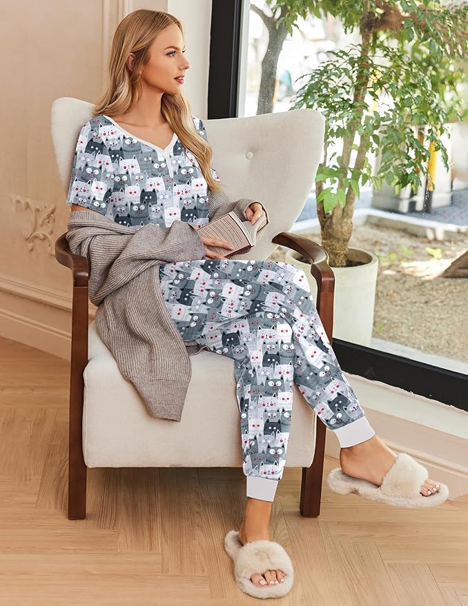 Women's Pants Pajama Set - Short Sleeve - 2 Piece