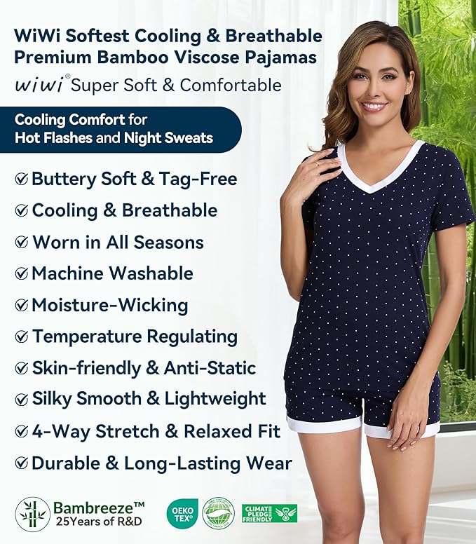 Women's Bamboo Cooling Pajama Set - Short Sleeve - 2 Piece