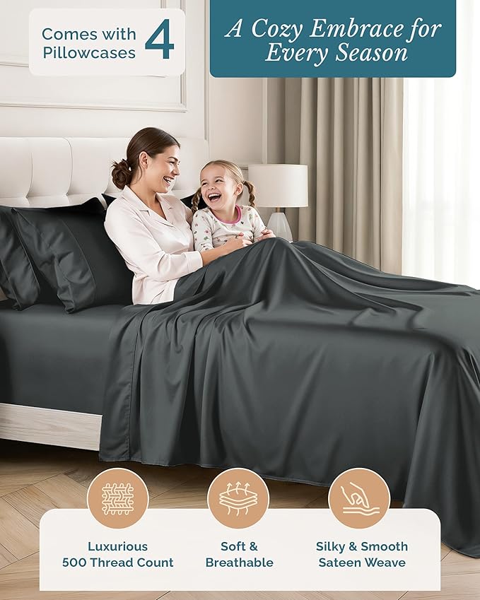 100% Cotton Bed Sheet Set - Split King - 15 in Deep Pocket - 7 Piece