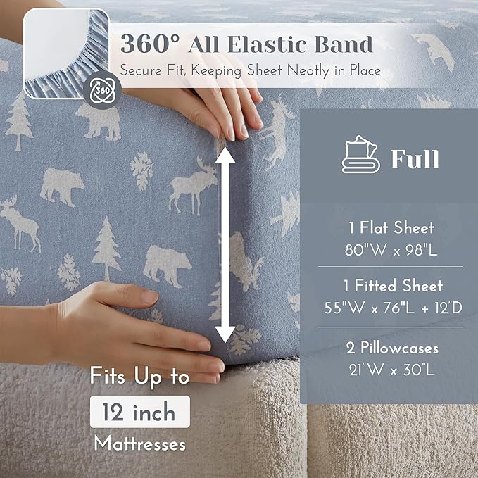 Flannel Bed Sheet Set - Full - 4 Piece