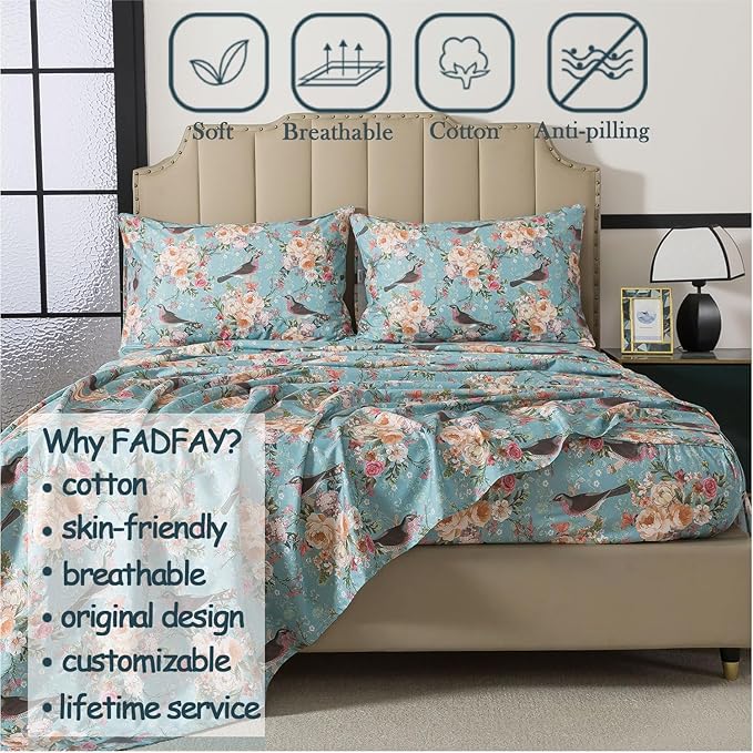100% Cotton Bed Sheet Set - Full - 4 Piece