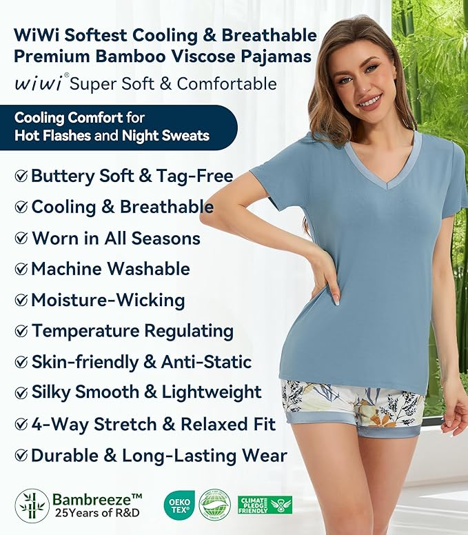 Women's Bamboo Cooling Pajama Set - Short Sleeve - 2 Piece