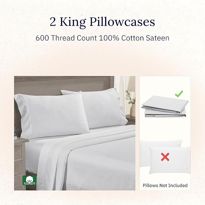 100% Cotton Pillowcase Set - King - 2 Piece