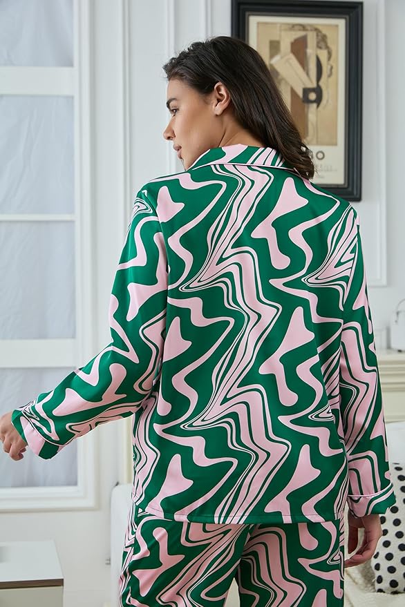 Satin Pajama Set - Long Sleeve - 2 Piece