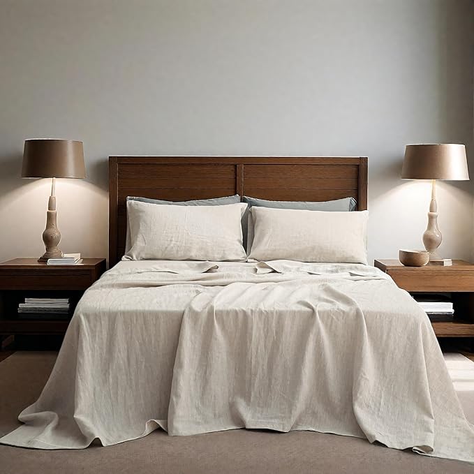 Linen Bed Sheet Set - Queen - 4 Piece
