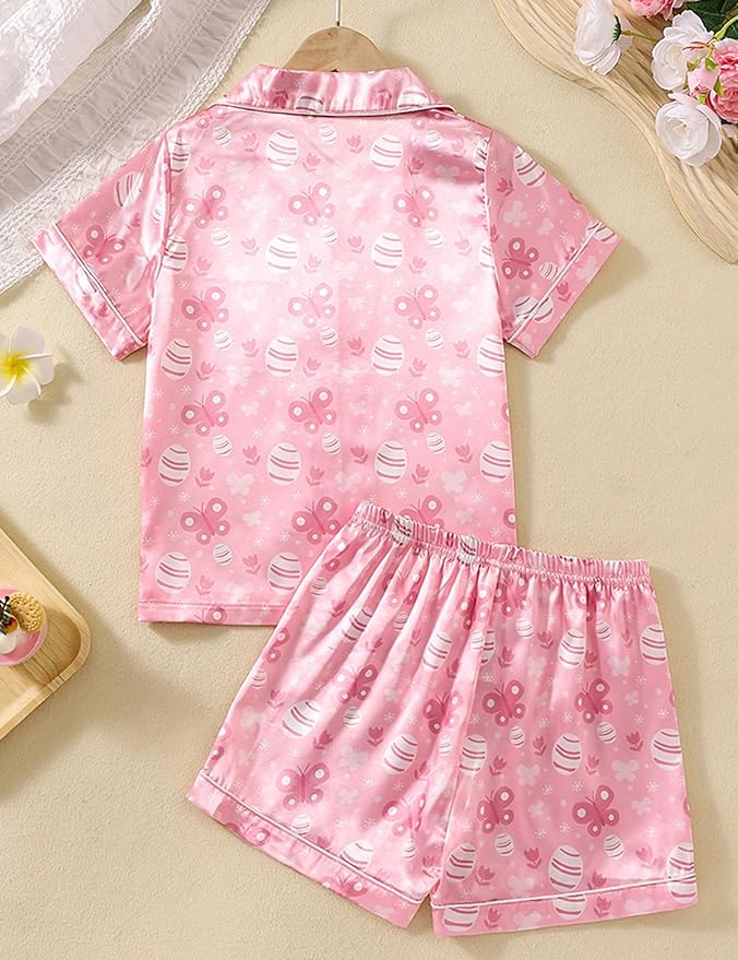Satin Pajama Set - Short Sleeve - 2 Piece