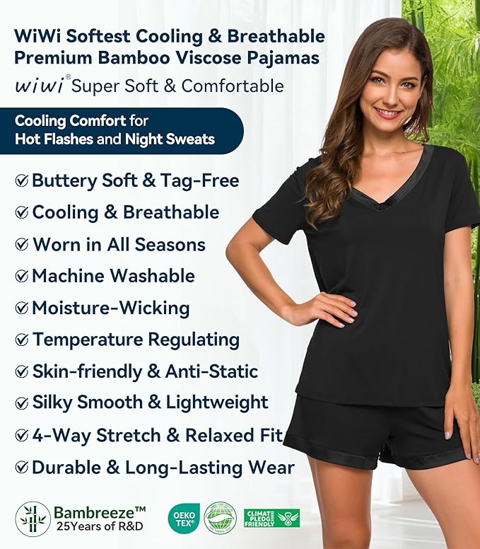 Women's Bamboo Cooling Pajama Set - Short Sleeve - 2 Piece