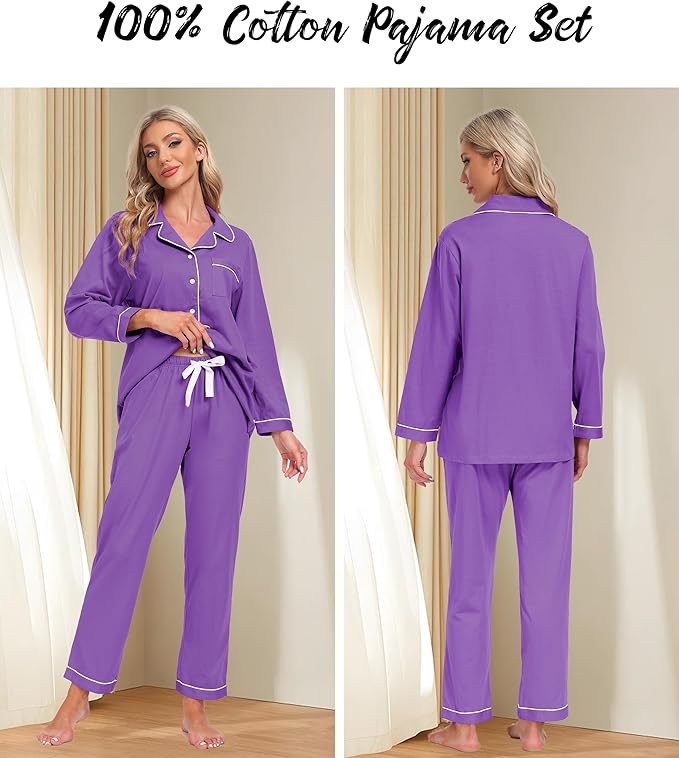 Women's 100% Cotton Pajama Set - Long Sleeve - 2 Piece
