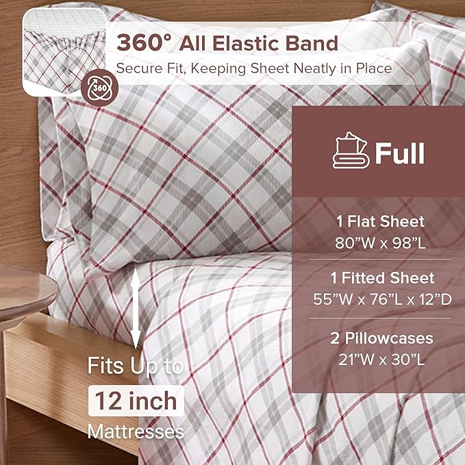 Flannel Bed Sheet Set - Full - 4 Piece