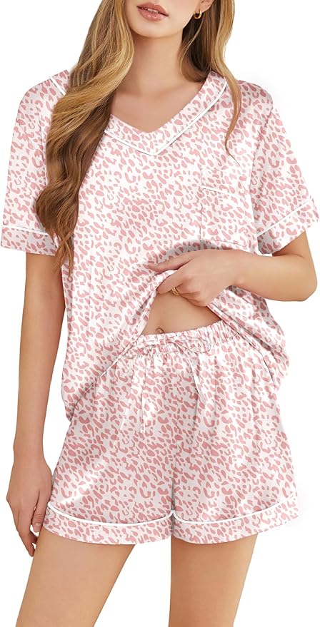Women's Satin Pajama Set - Short Sleeve - 2 Piece