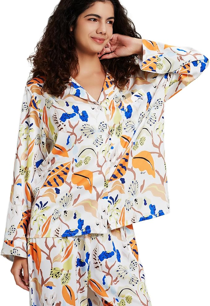 Satin Pajama Set - Long Sleeve - 2 Piece