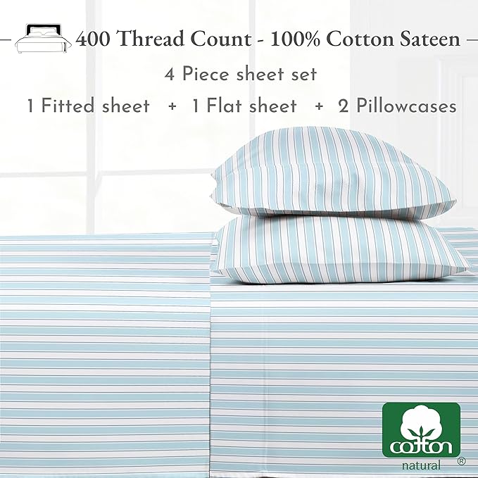 100% Cotton Bed Sheet Set - California King - 4 Piece