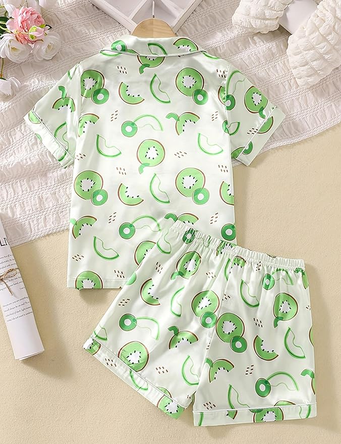 Satin Pajama Set - Short Sleeve - 2 Piece