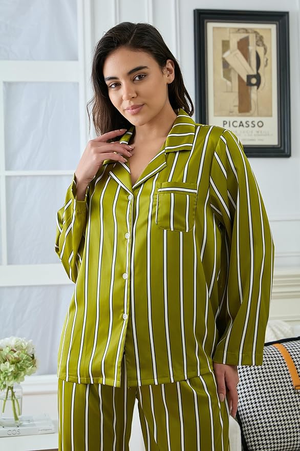 Satin Pajama Set - Long Sleeve - 2 Piece