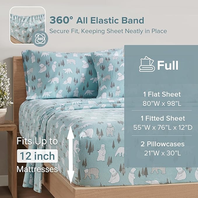 Flannel Bed Sheet Set - Full - 4 Piece
