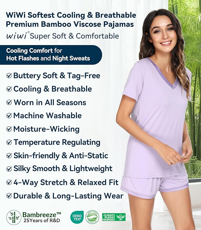 Women's Bamboo Cooling Pajama Set - Short Sleeve - 2 Piece