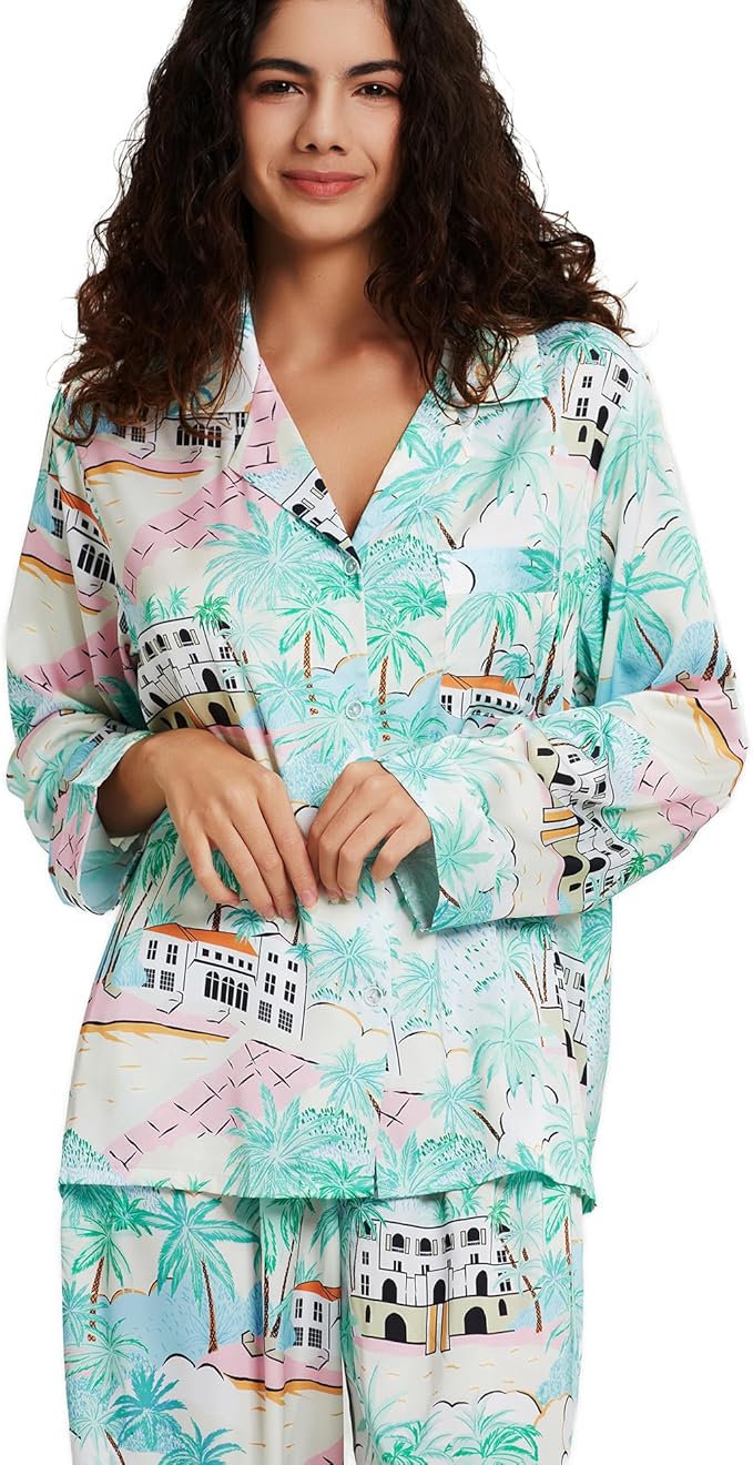Satin Pajama Set - Long Sleeve - 2 Piece