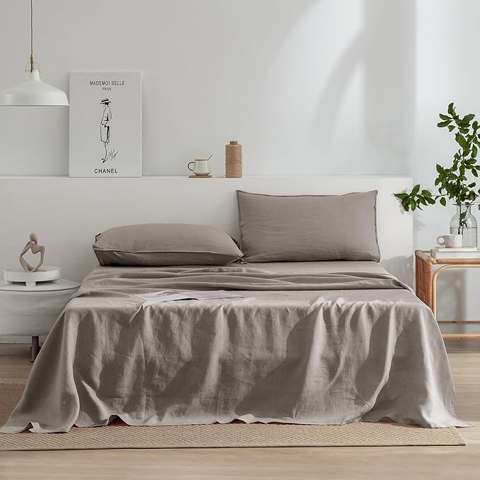 Linen Bed Sheet Set - Queen - 4 Piece