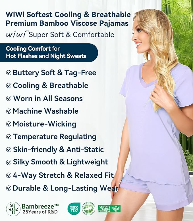 Women's Bamboo Cooling Pajama Set - Short Sleeve - 2 Piece