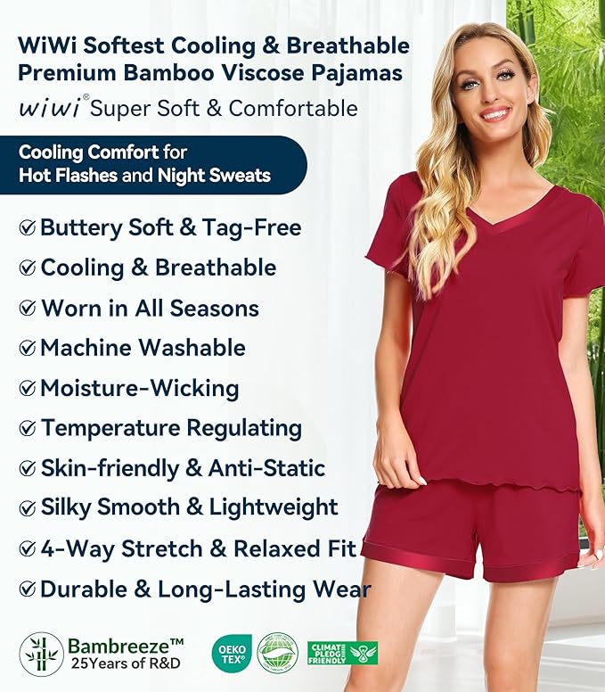 Women's Bamboo Cooling Pajama Set - Short Sleeve - 2 Piece