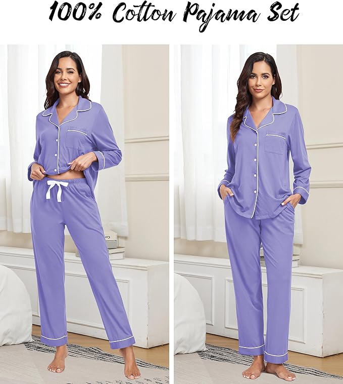 Women's 100% Cotton Pajama Set - Long Sleeve - 2 Piece