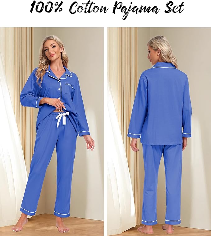 Women's 100% Cotton Pajama Set - Long Sleeve - 2 Piece