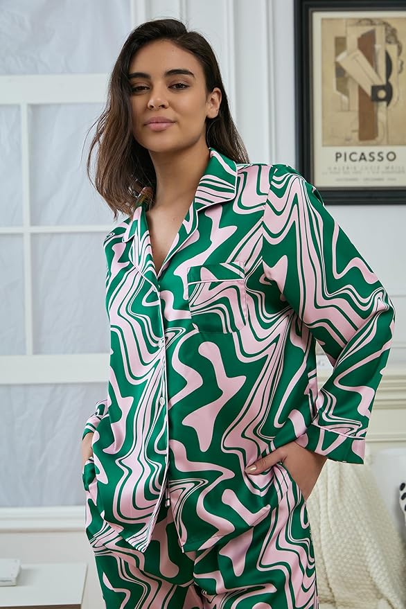 Satin Pajama Set - Long Sleeve - 2 Piece