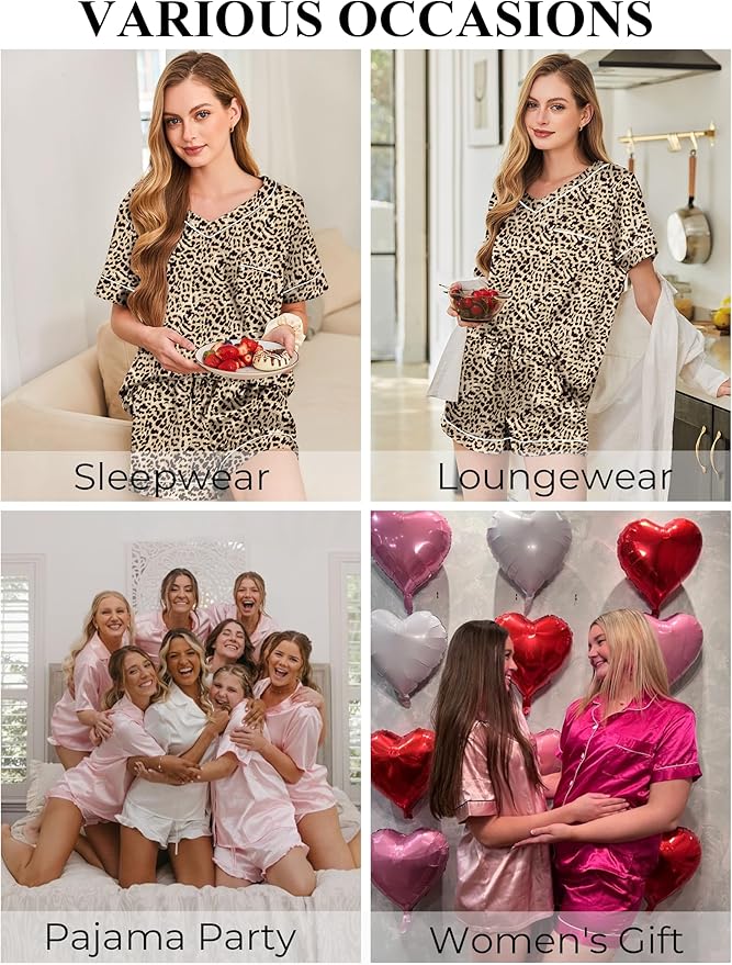 Women's Satin Pajama Set - Short Sleeve - 2 Piece