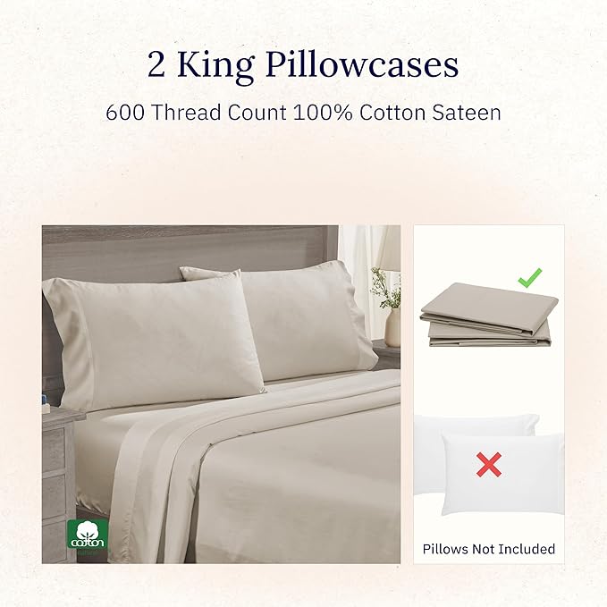 100% Cotton Pillowcase Set - King - 2 Piece