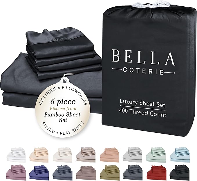 Bamboo Cooling Bed Sheet Set - Queen - 18 in Deep Pocket - 6 Piece
