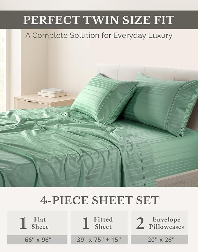 100% Cotton Bed Sheet Set - Twin - 15 in Deep Pocket - 4 Piece