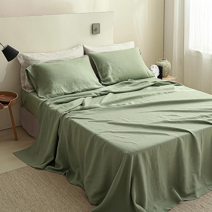 Linen Bed Sheet Set - Queen - 6 Piece