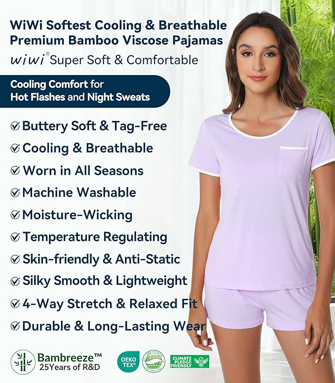 Women's Bamboo Cooling Pajama Set - Short Sleeve - 2 Piece