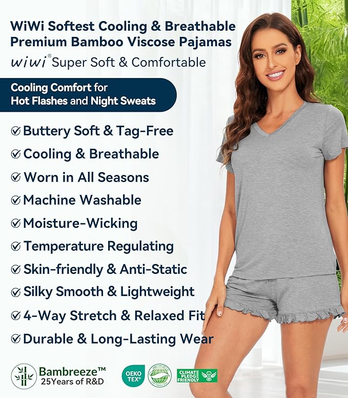 Bamboo Cooling Shorts Pajama Set - Short Sleeve - 2 Piece
