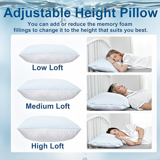 Memory Foam Cooling Bed Pillow - King - 2 Pack