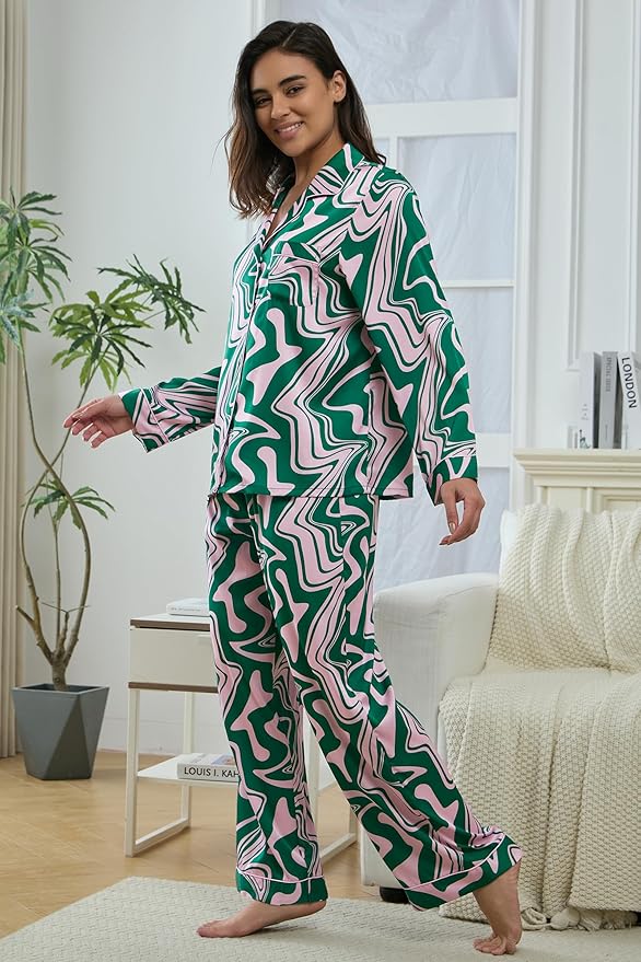 Satin Pajama Set - Long Sleeve - 2 Piece