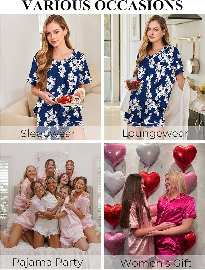 Women's Satin Pajama Set - Short Sleeve - 2 Piece