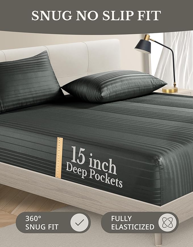 100% Cotton Bed Sheet Set - Twin XL - 15 in Deep Pocket - 4 Piece