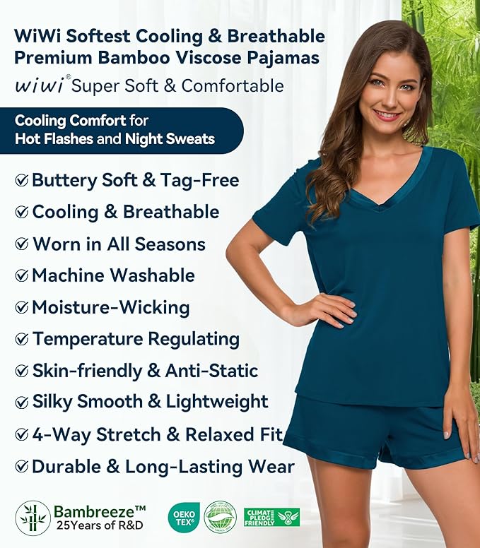 Women's Bamboo Cooling Pajama Set - Short Sleeve - 2 Piece