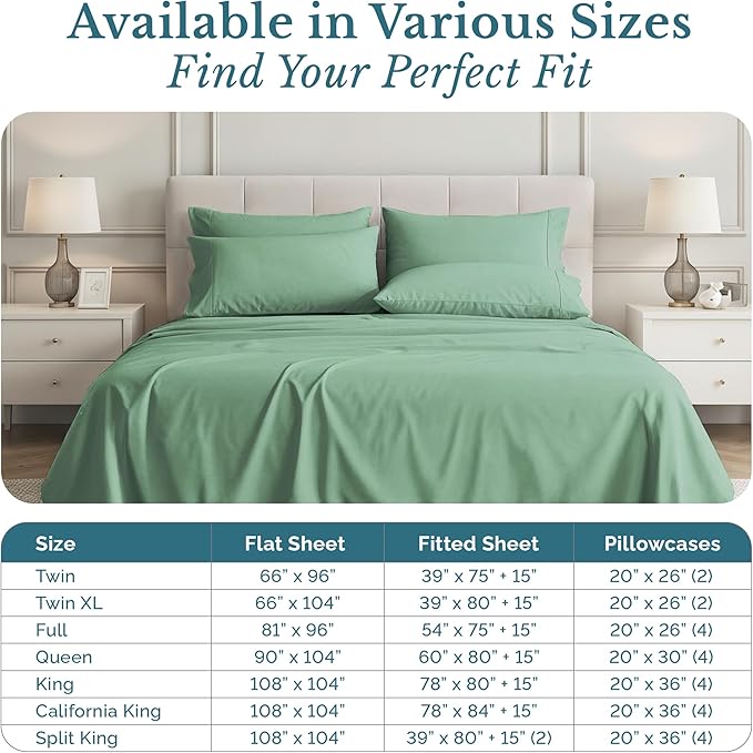 100% Cotton Bed Sheet Set - King - 15 in Deep Pocket - 6 Piece