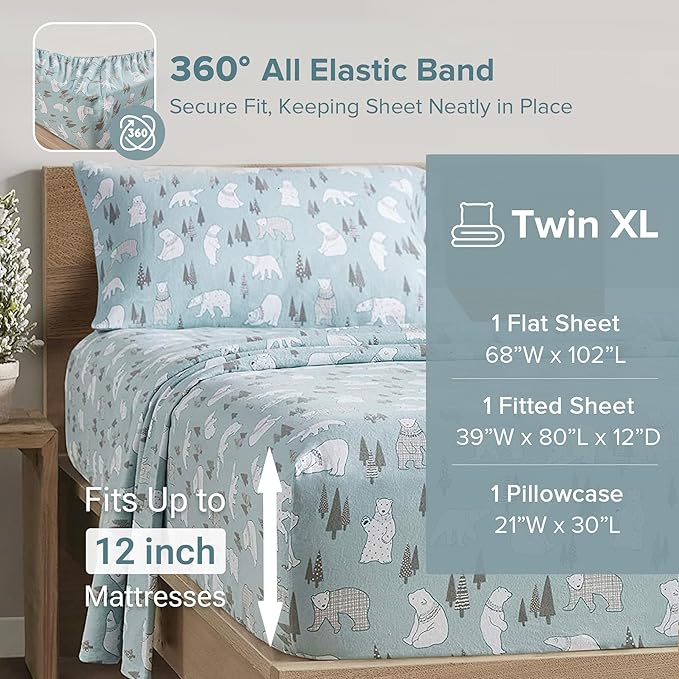 Flannel Bed Sheet Set - Twin XL - 3 Piece